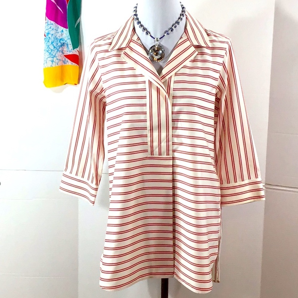 Foxcroft red/white stripe hi/low tunic top 6